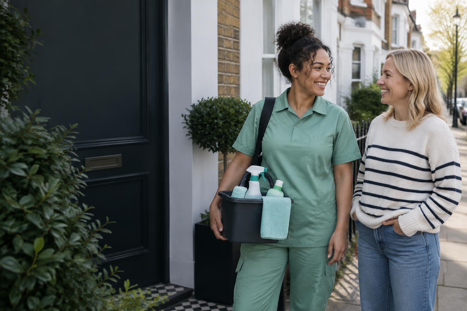 A Woshaa professional meeting a homeowner outside a British home